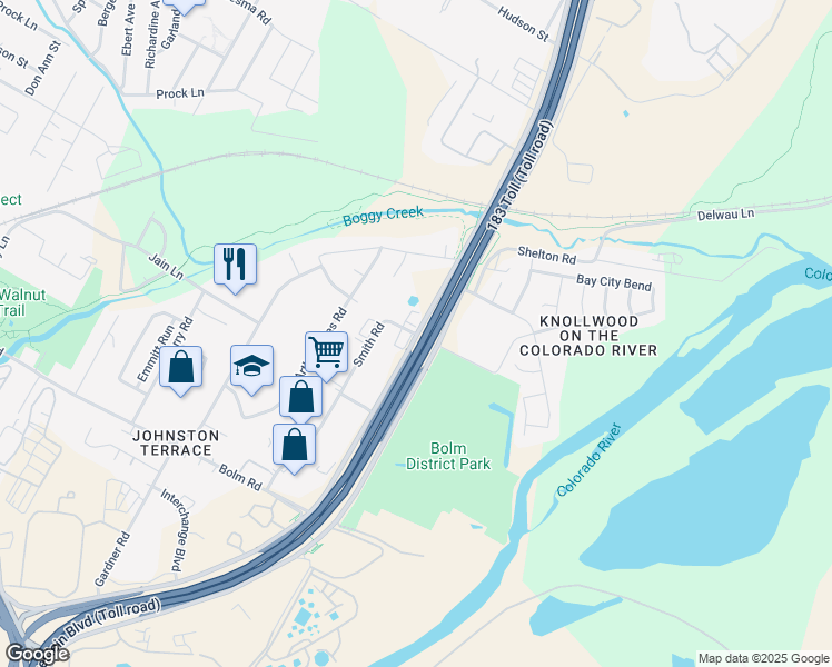 map of restaurants, bars, coffee shops, grocery stores, and more near 1912 Smith Road in Austin