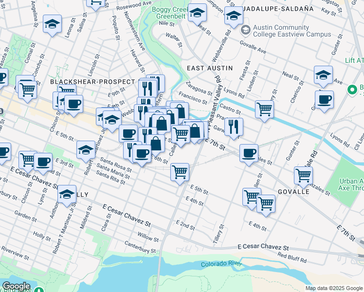 map of restaurants, bars, coffee shops, grocery stores, and more near in Austin