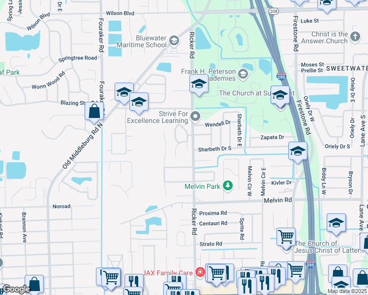 map of restaurants, bars, coffee shops, grocery stores, and more near 4334 Jillian Drive in Jacksonville
