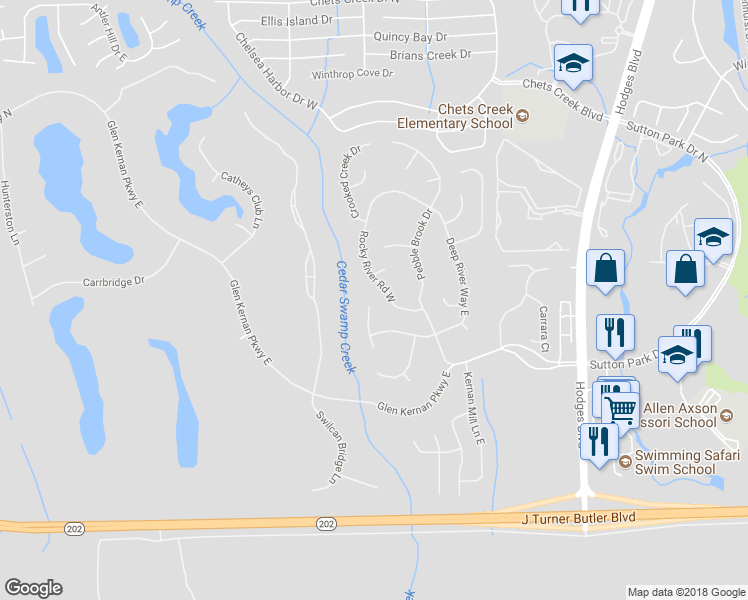 map of restaurants, bars, coffee shops, grocery stores, and more near 4567 Deep River Place in Jacksonville
