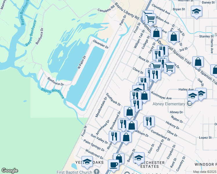 map of restaurants, bars, coffee shops, grocery stores, and more near 3554 Front Street in Slidell