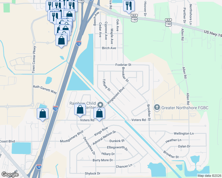 map of restaurants, bars, coffee shops, grocery stores, and more near 313 Tiffany Street in Slidell