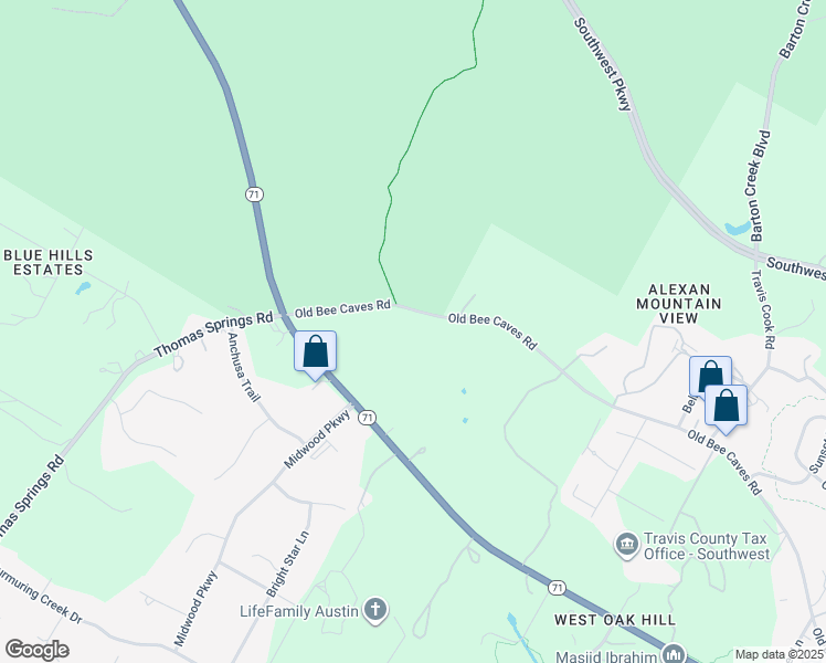 map of restaurants, bars, coffee shops, grocery stores, and more near 9301 Old Bee Caves Road in Austin
