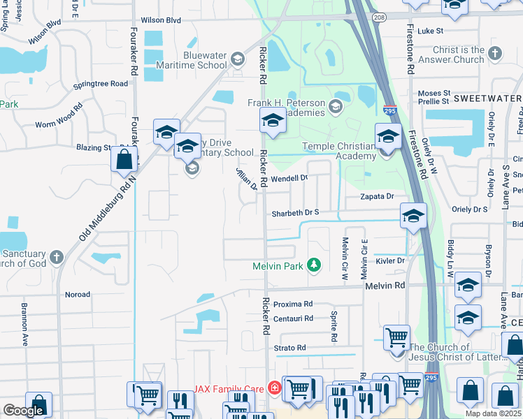 map of restaurants, bars, coffee shops, grocery stores, and more near 4333 Jillian Drive in Jacksonville