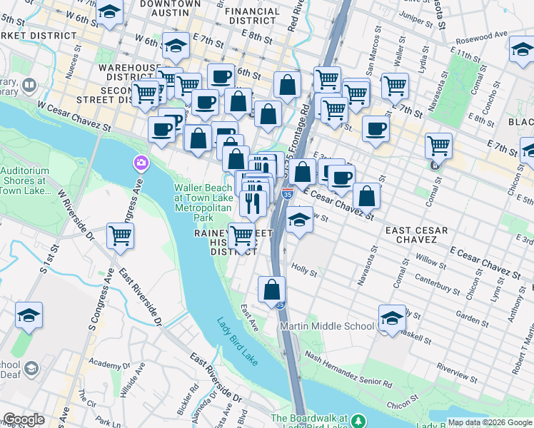 map of restaurants, bars, coffee shops, grocery stores, and more near in 