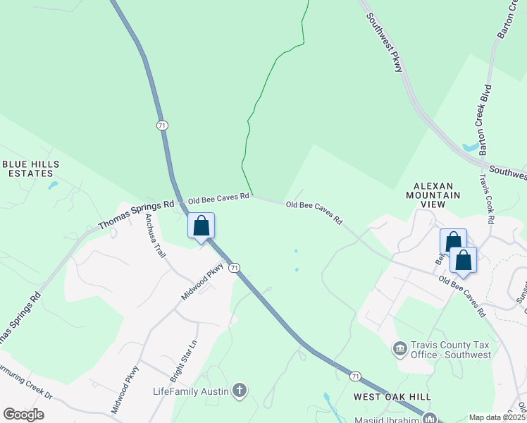 map of restaurants, bars, coffee shops, grocery stores, and more near 9301 Old Bee Caves Road in Austin