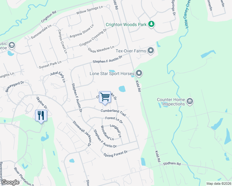 map of restaurants, bars, coffee shops, grocery stores, and more near 751 Charter Oaks Drive in Conroe