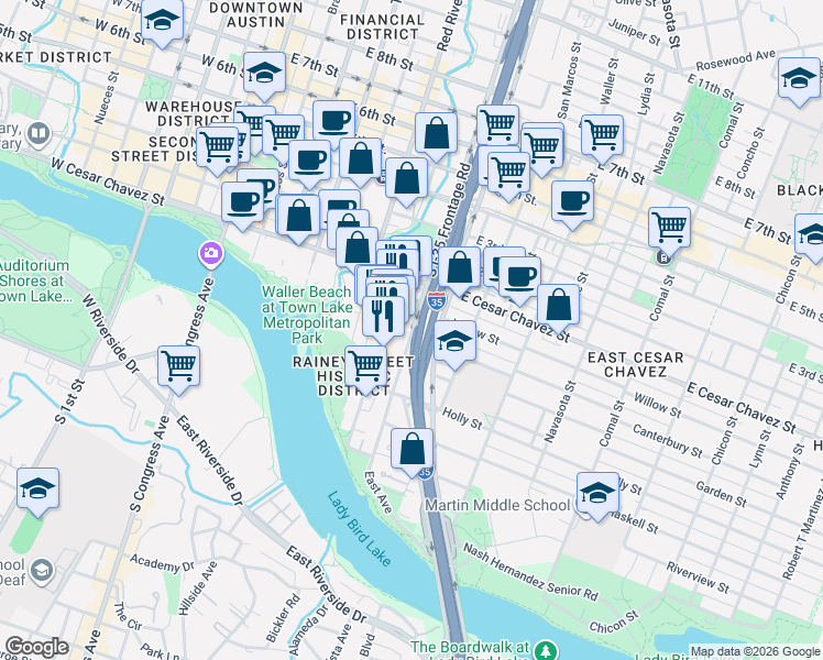 map of restaurants, bars, coffee shops, grocery stores, and more near in 