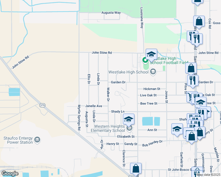 map of restaurants, bars, coffee shops, grocery stores, and more near 2130 Walker Dr in Westlake