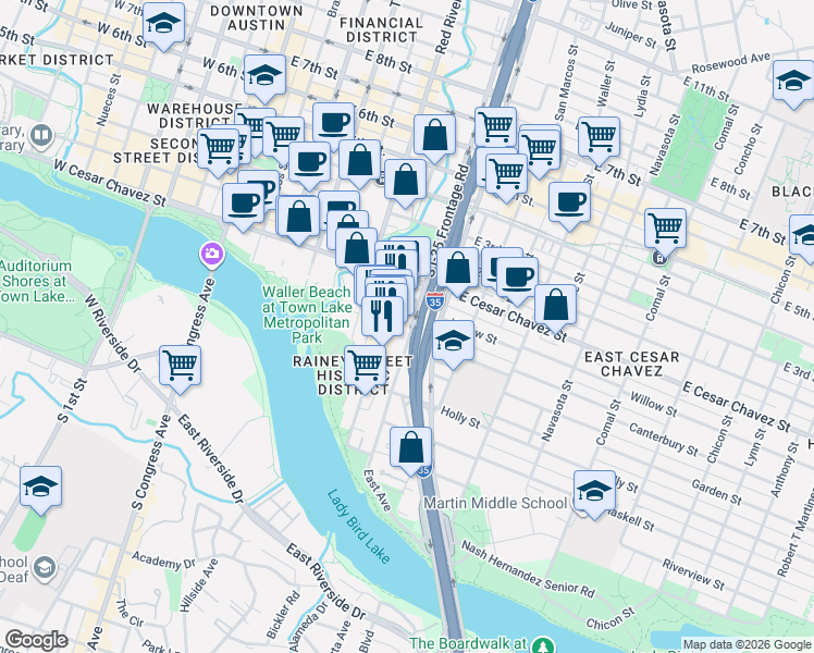 map of restaurants, bars, coffee shops, grocery stores, and more near in 