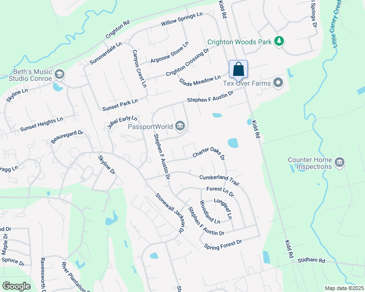 map of restaurants, bars, coffee shops, grocery stores, and more near 129 Woodstock Lane in Conroe