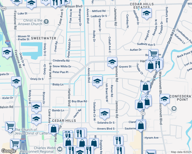 map of restaurants, bars, coffee shops, grocery stores, and more near 4303 Ish Brant Court West in Jacksonville