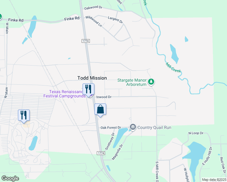 map of restaurants, bars, coffee shops, grocery stores, and more near 41318 Inwood Drive in Plantersville