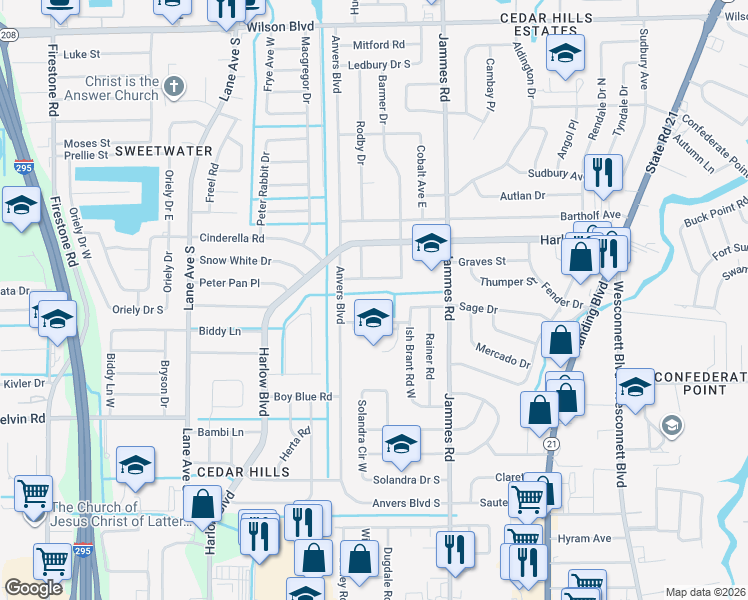 map of restaurants, bars, coffee shops, grocery stores, and more near 4317 East Ish Brant Court in Jacksonville