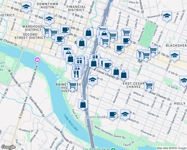 map of restaurants, bars, coffee shops, grocery stores, and more near in 