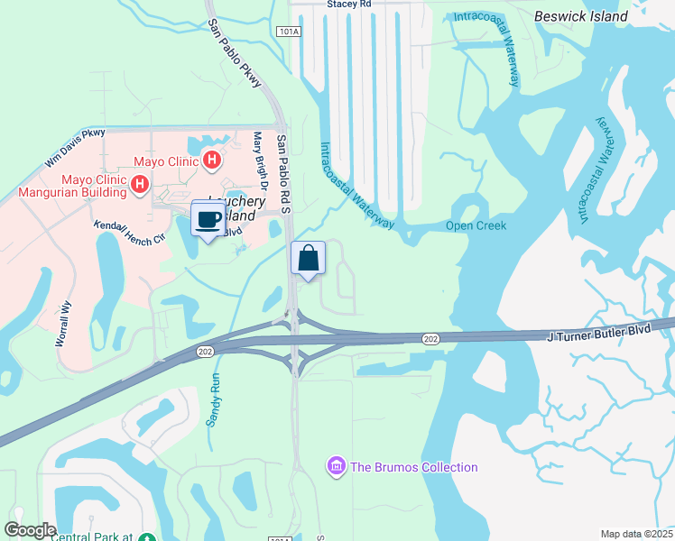 map of restaurants, bars, coffee shops, grocery stores, and more near in Jacksonville