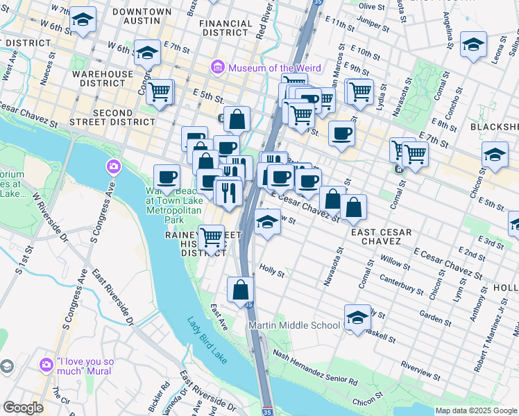 map of restaurants, bars, coffee shops, grocery stores, and more near in 