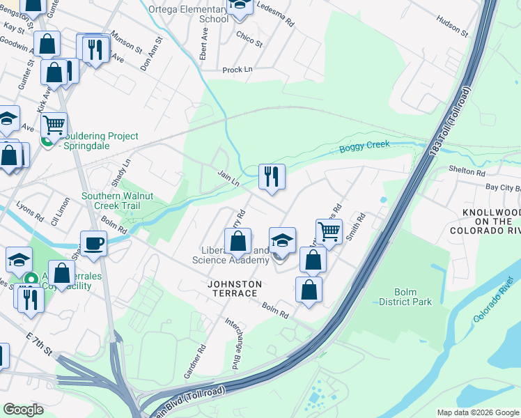 map of restaurants, bars, coffee shops, grocery stores, and more near 1056 Gardner Road in Austin