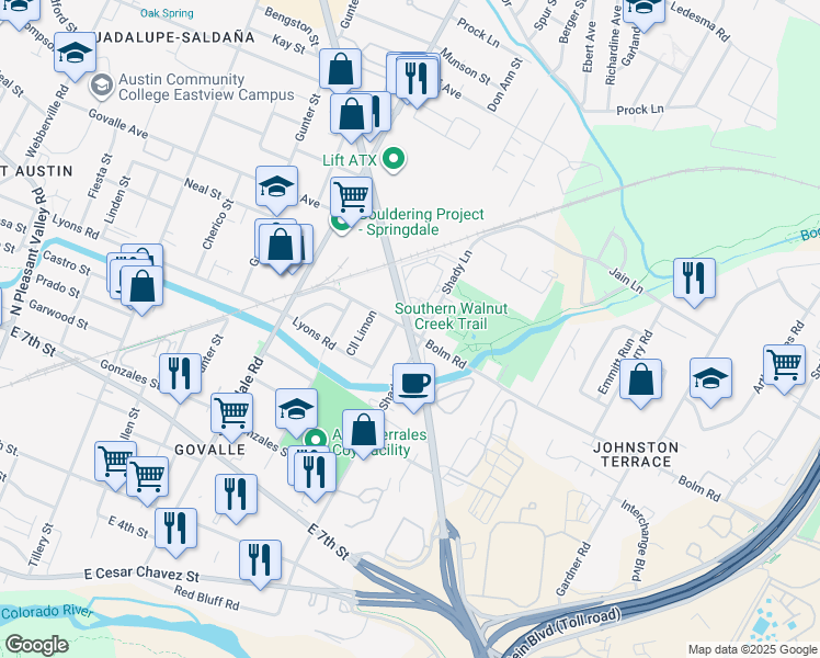 map of restaurants, bars, coffee shops, grocery stores, and more near in Austin