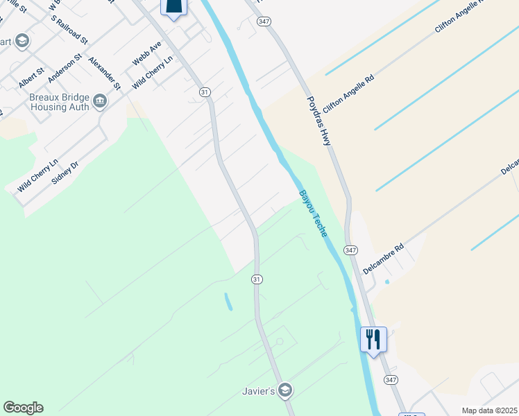 map of restaurants, bars, coffee shops, grocery stores, and more near 110 Sidonia Drive in Breaux Bridge