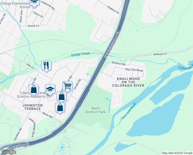 map of restaurants, bars, coffee shops, grocery stores, and more near 2701-2973 Howard Road in Austin