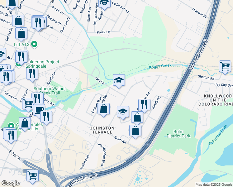 map of restaurants, bars, coffee shops, grocery stores, and more near 1056 Gardner Road in Austin