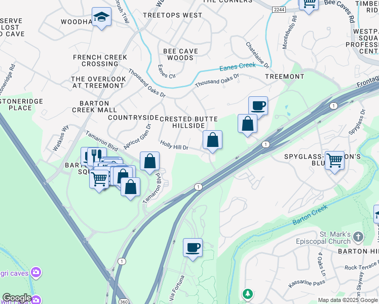 map of restaurants, bars, coffee shops, grocery stores, and more near 1905 Steamboat Springs Cove in Austin