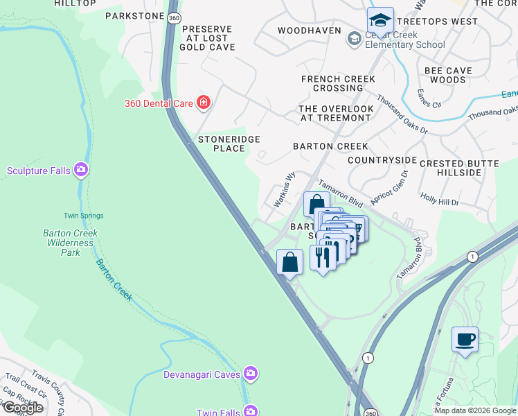 map of restaurants, bars, coffee shops, grocery stores, and more near 2516 Sutherland Street in Austin