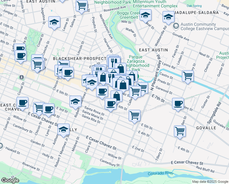 map of restaurants, bars, coffee shops, grocery stores, and more near in Austin