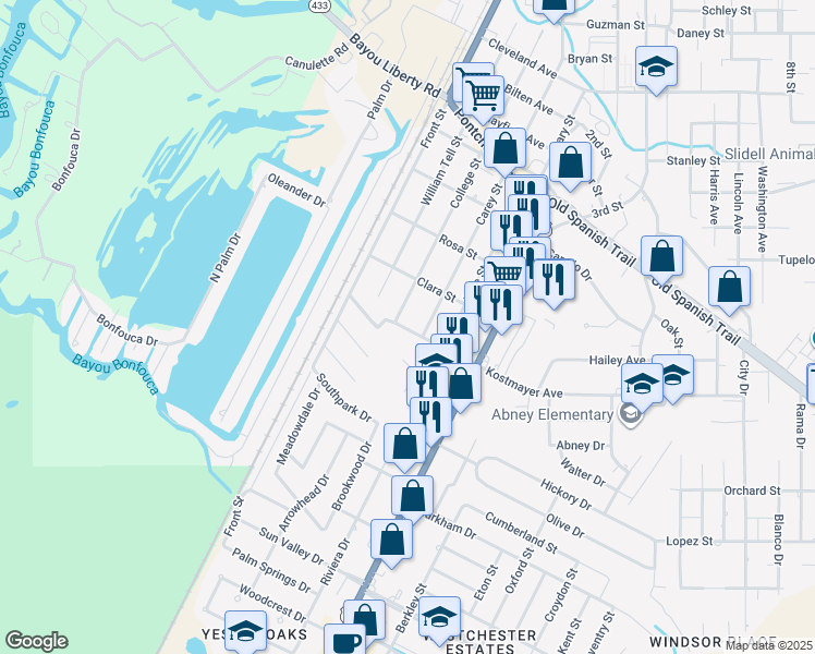 map of restaurants, bars, coffee shops, grocery stores, and more near 3254 College Street in Slidell