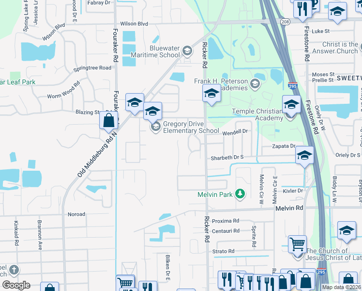 map of restaurants, bars, coffee shops, grocery stores, and more near 4317 Melissa Court West in Jacksonville