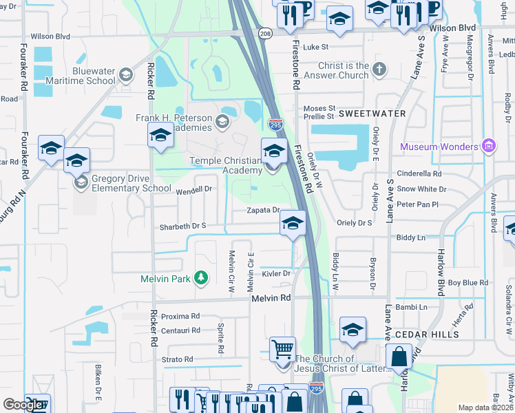 map of restaurants, bars, coffee shops, grocery stores, and more near 7303 Zapata Drive in Jacksonville