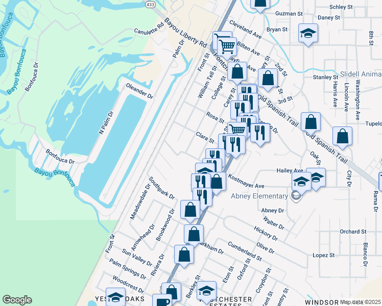 map of restaurants, bars, coffee shops, grocery stores, and more near 3254 College Street in Slidell
