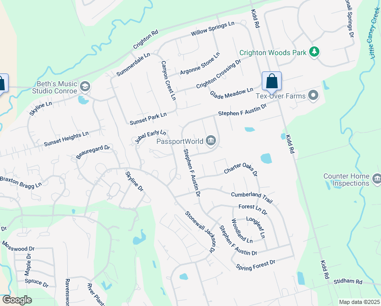 map of restaurants, bars, coffee shops, grocery stores, and more near 464 Stephen F Austin Drive in Conroe