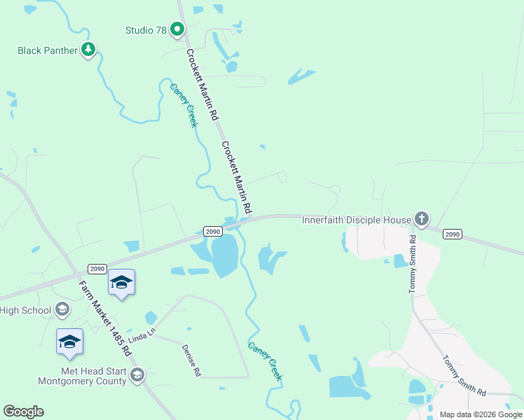 map of restaurants, bars, coffee shops, grocery stores, and more near 17645 Farm to Market Road 2090 in Conroe