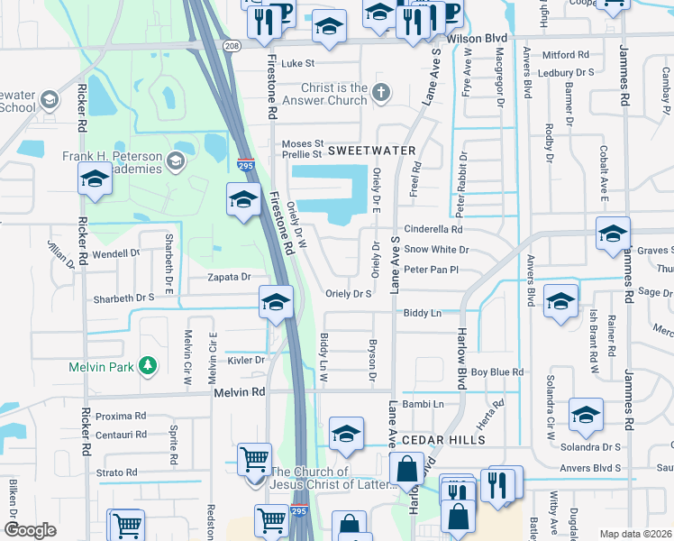 map of restaurants, bars, coffee shops, grocery stores, and more near 4210 Autrey Avenue East in Jacksonville