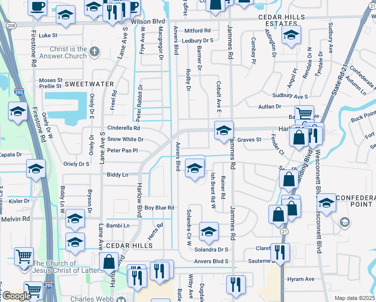 map of restaurants, bars, coffee shops, grocery stores, and more near 4225 Anvers Boulevard in Jacksonville