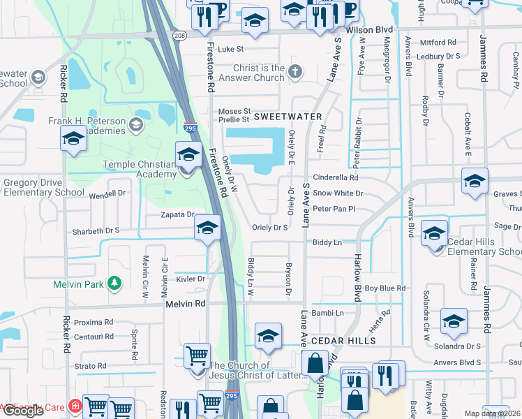 map of restaurants, bars, coffee shops, grocery stores, and more near 4210 Autrey Avenue East in Jacksonville
