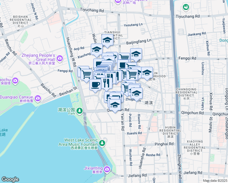 map of restaurants, bars, coffee shops, grocery stores, and more near in Hang Zhou Shi