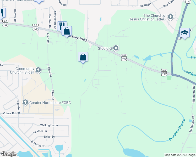 map of restaurants, bars, coffee shops, grocery stores, and more near 56483 Hannemann Drive in Slidell