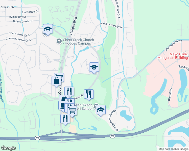 map of restaurants, bars, coffee shops, grocery stores, and more near in Jacksonville
