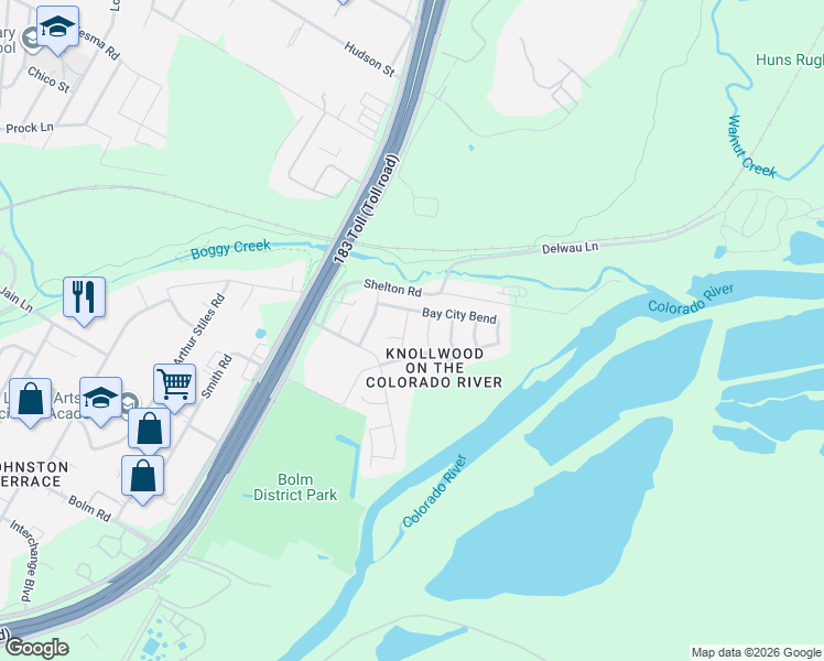 map of restaurants, bars, coffee shops, grocery stores, and more near 2705 Kingsland Way in Austin
