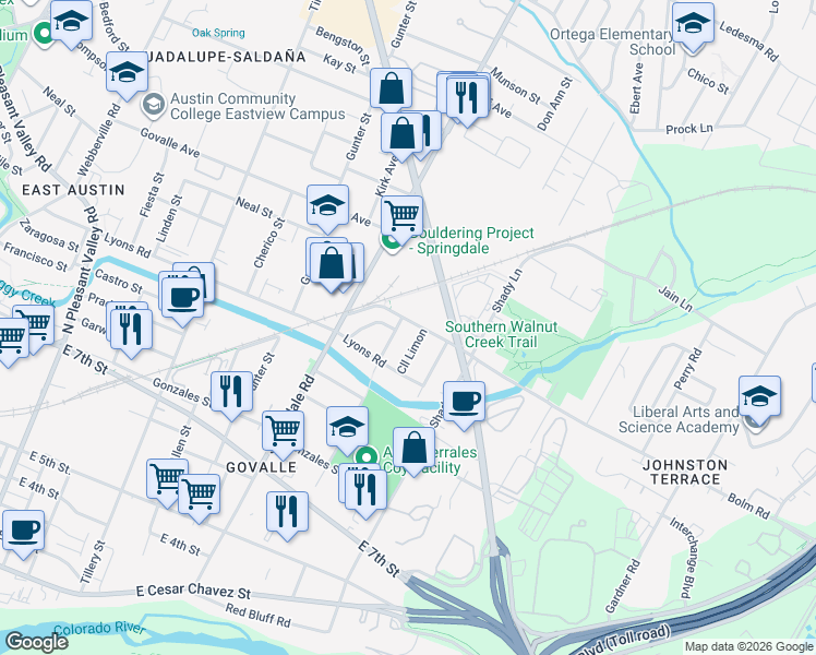 map of restaurants, bars, coffee shops, grocery stores, and more near 918 Chote Avenue in Austin
