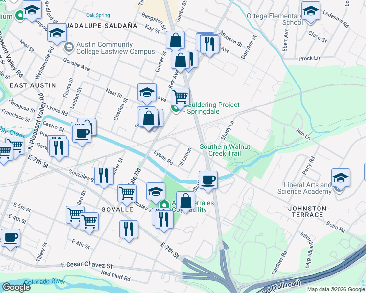 map of restaurants, bars, coffee shops, grocery stores, and more near 918 Chote Avenue in Austin