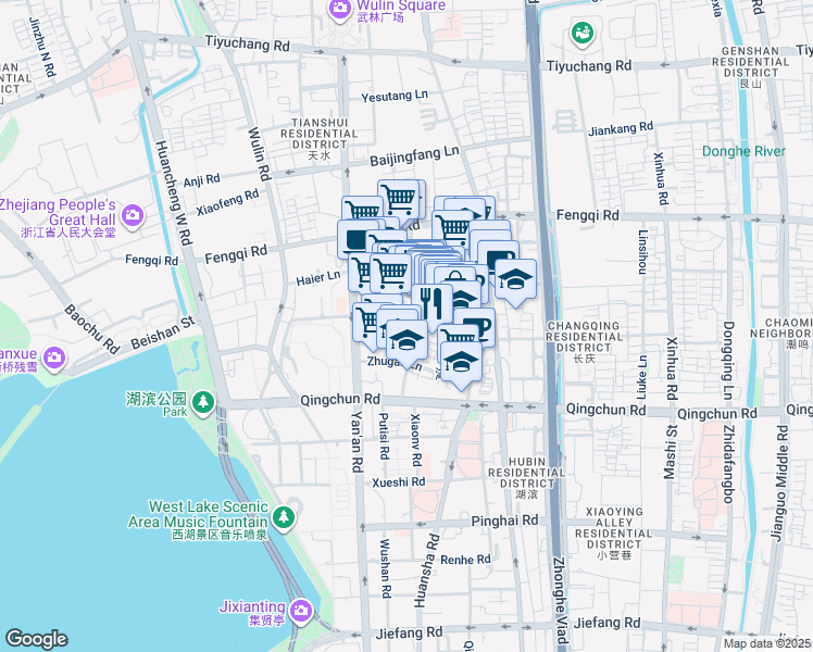 map of restaurants, bars, coffee shops, grocery stores, and more near 5 Yong Feng Xiang in Hang Zhou Shi