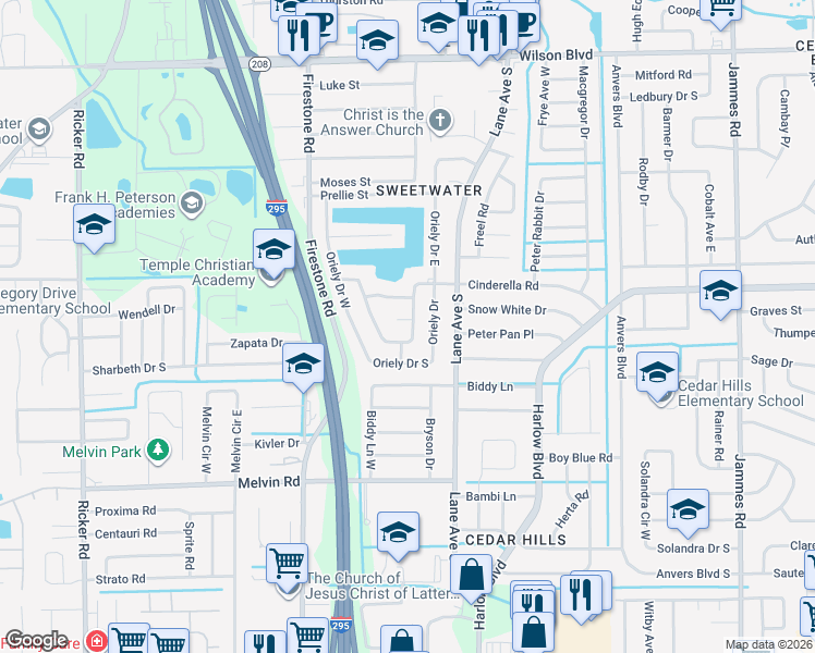 map of restaurants, bars, coffee shops, grocery stores, and more near 4210 Autrey Avenue East in Jacksonville