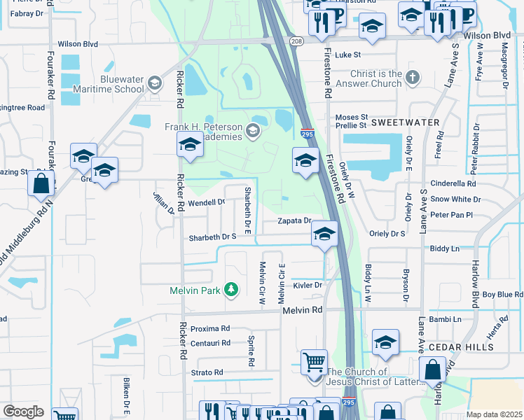 map of restaurants, bars, coffee shops, grocery stores, and more near 4250 Matador Drive in Jacksonville