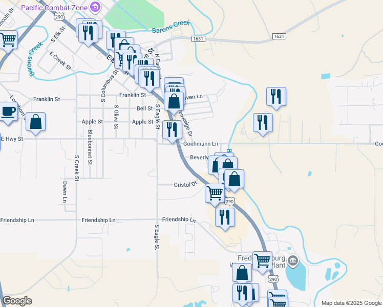 map of restaurants, bars, coffee shops, grocery stores, and more near 112 Beverly Drive in Fredericksburg