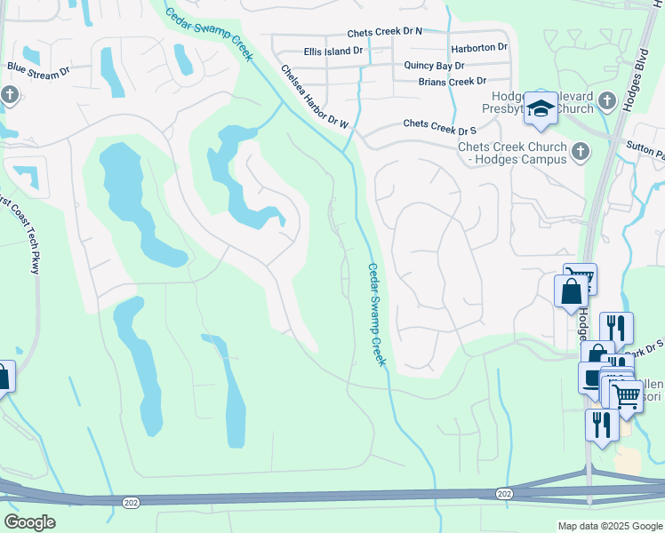 map of restaurants, bars, coffee shops, grocery stores, and more near 4520 Swilcan Bridge Lane North in Jacksonville