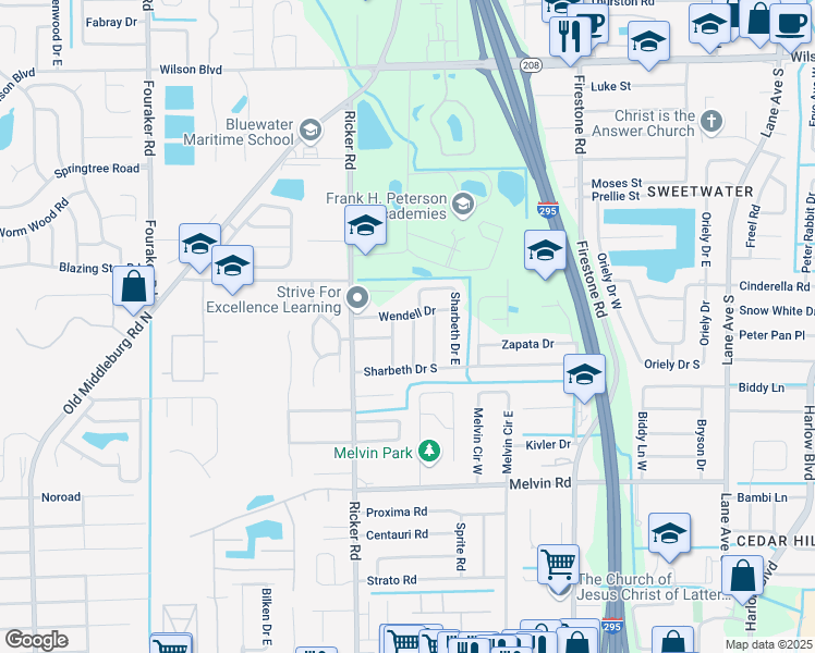 map of restaurants, bars, coffee shops, grocery stores, and more near 4216 Sabine Drive in Jacksonville